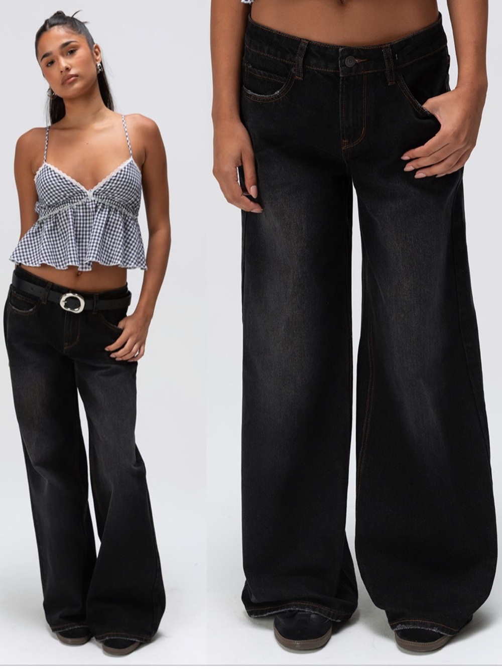 RSQ Low Rise Baggy Wide Leg Jeans In Washed BLACK Sz. 27